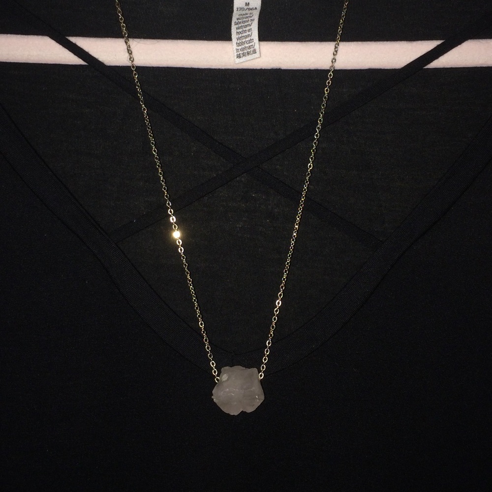 Raw Rose Quartz 14K Gold Crystal Necklace - Picture 6 of 8